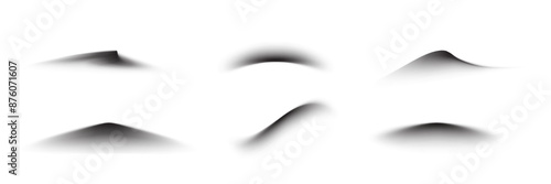 Realistic shadows of different shapes vector set. Collection of shadow effects with blurred soft edges isolated on transparent background