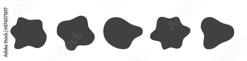 Organic blob irregular round abstract shapes vector set. Black liquid circle random amoebas isolated on white background. Fluid bobble blotch forms, deform drops, grey smooth pebbles