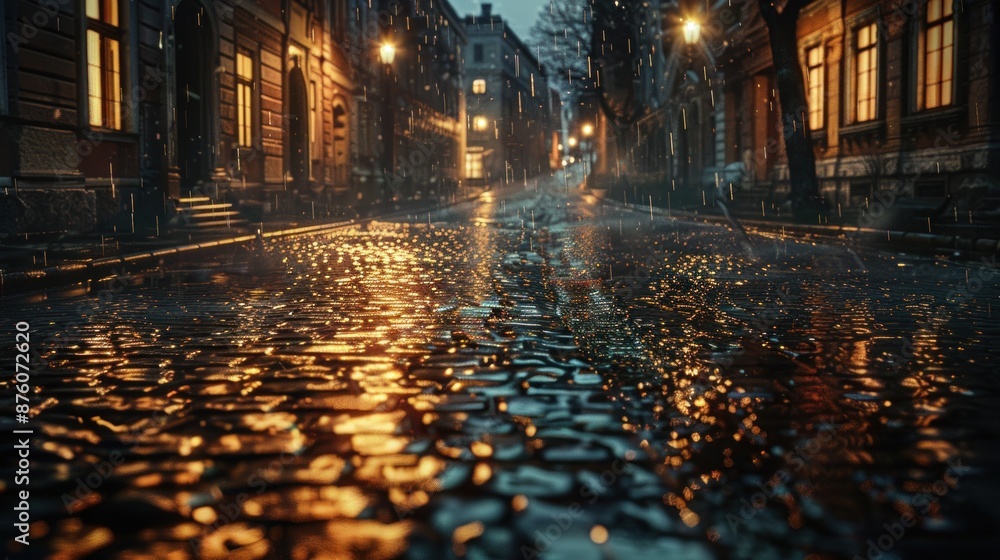 Rainy Evening on a Cobblestone Street Rainy Evening on a Cobblestone Street