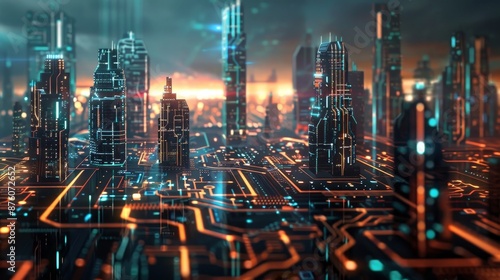 Wallpaper Mural Futuristic neon cityscape with vibrant lights and glowing skyscrapers Torontodigital.ca