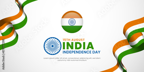 India Independence Day greeting card. Waving flags isolated on white background