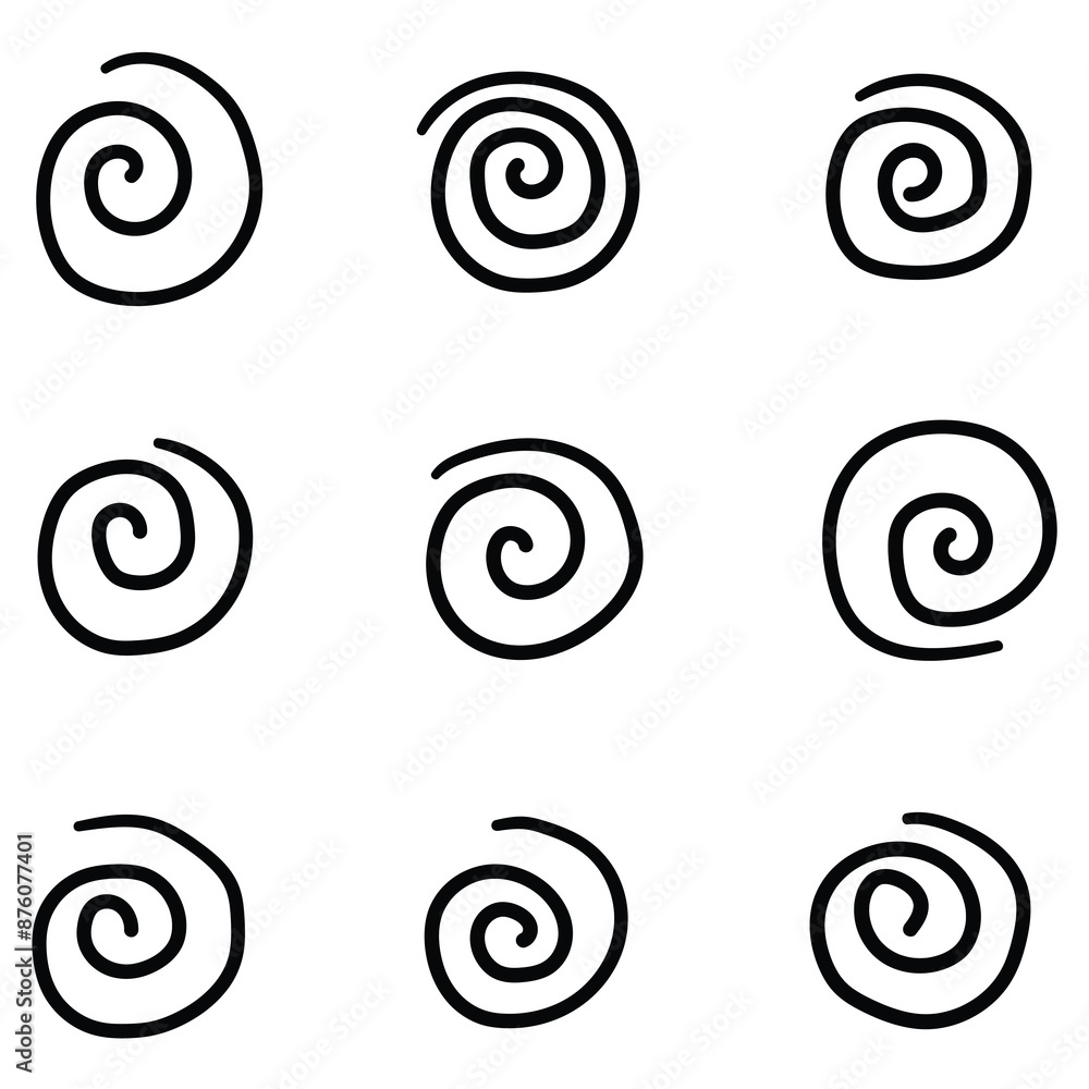 Hand drawn set of spirals on a white background. Hand drawn set of spirals on a white background.