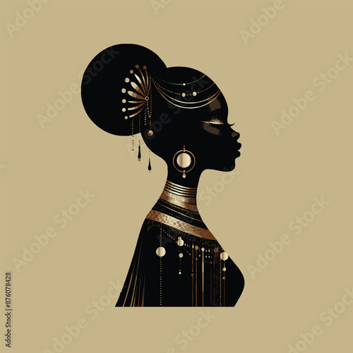 African queen wearing authentic jewellery, black girl with crown, afro woman, Beauty and fashion African girl.