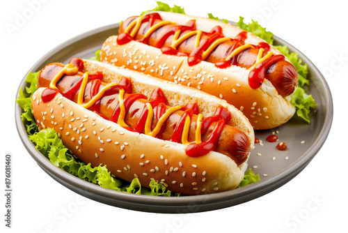 Delicious hotdog in plate isolated on transparent background