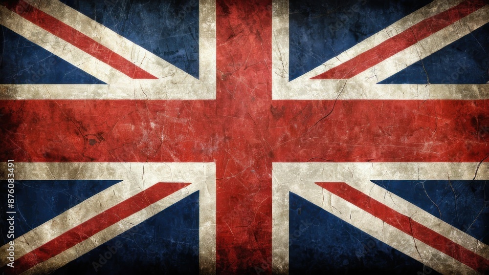 Fototapeta premium Vintage British Union Jack Flag with Weathered Texture