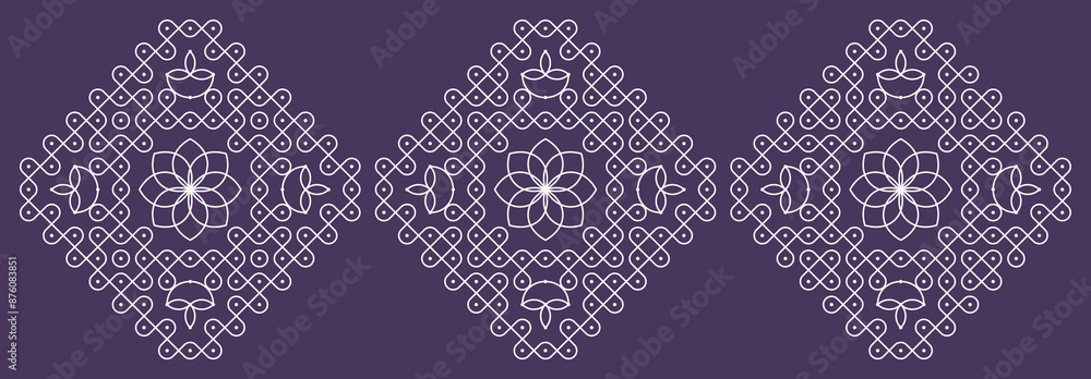Diwali and karthigai deepam special pulli kolam set. Indian Traditional folk art vector illustration. Diwali and karthigai deepam special pulli kolam set. Indian Traditional folk art vector illustration.