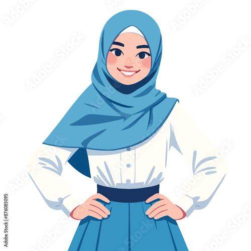 cartoon of a happy smiling Muslim woman in hijab