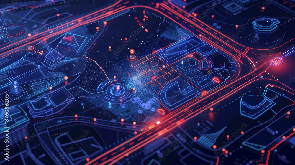 Elements showing live updates on traffic congestion, road closures, weather conditions, and events, with notifications popping up on the map Elements showing live updates on traffic congestion, road closures, weather conditions, and events, with notifications popping up on the map
