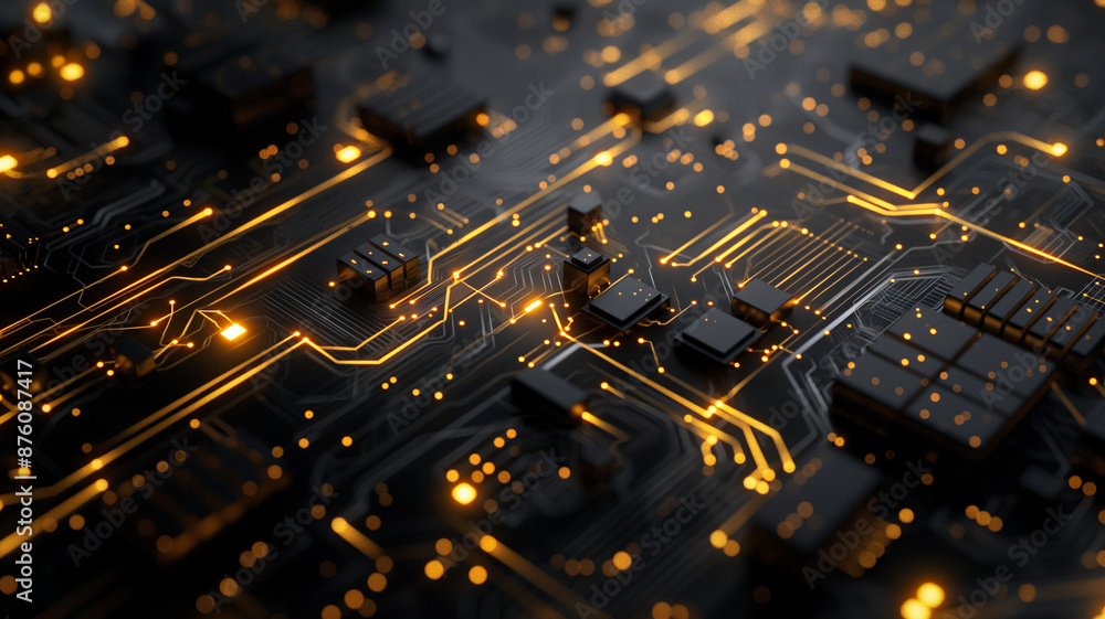 Close up of a circuit board with golden light Close up of a circuit board with golden light