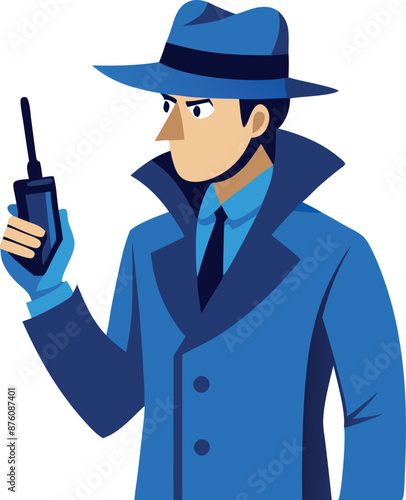 Illustration of a detective using a walkie-talkie.