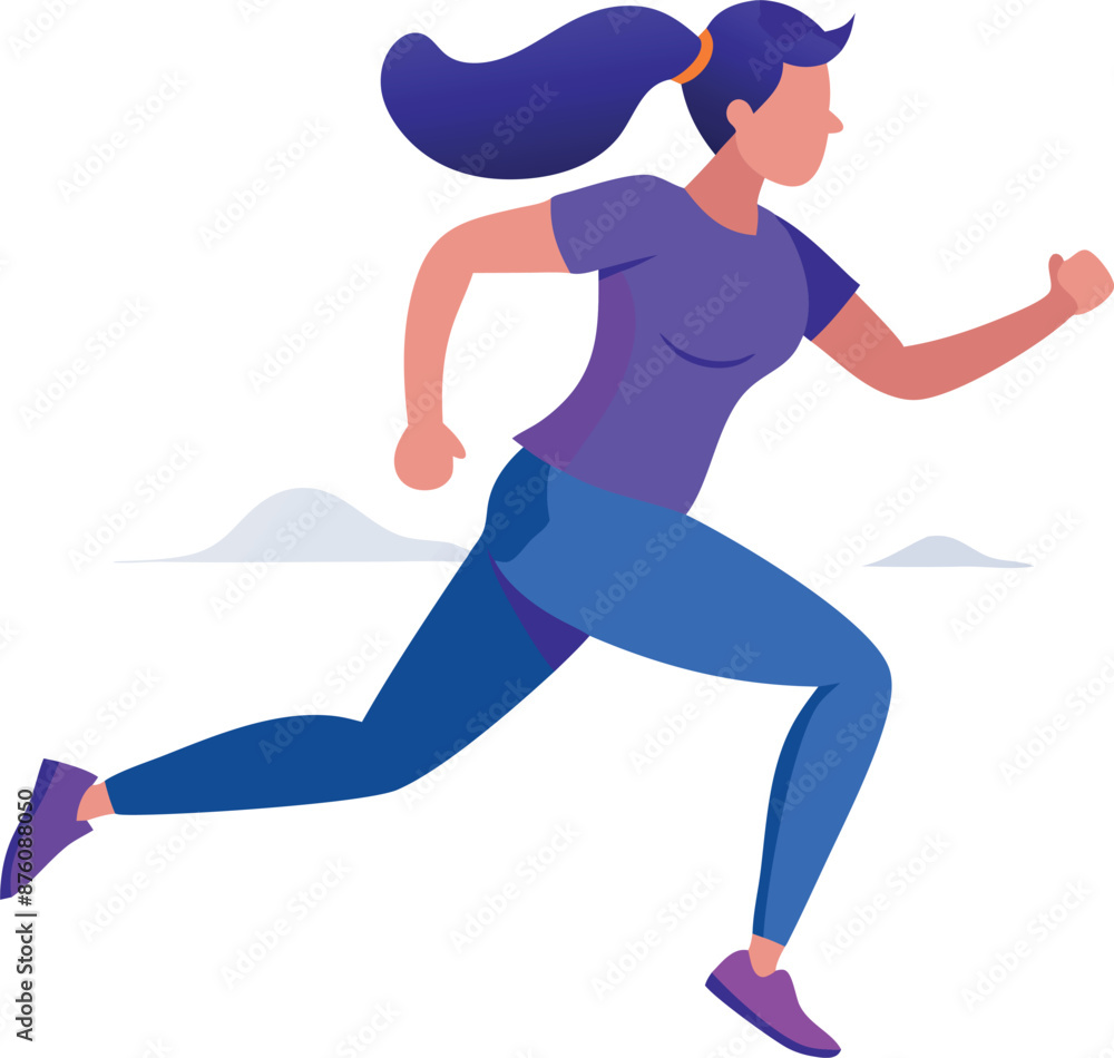 Fototapeta premium A woman sprinting with power and speed. She is wearing running attire, displaying strong form and focus, isolated on white background.