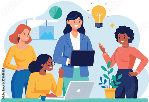 Illustration of a diverse group of women working together.