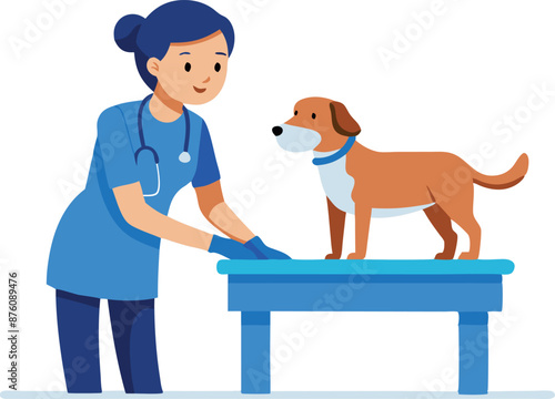 Illustration of a vet examining a dog.