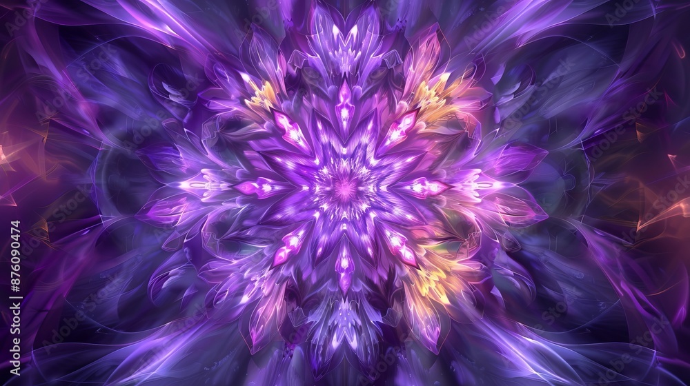 Colorful kaleidoscopic pattern with purple and yellow hues Colorful kaleidoscopic pattern with purple and yellow hues
