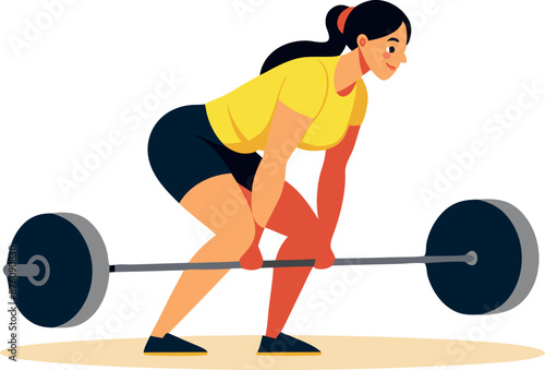 A woman lifting a barbell in a gym setting, showcasing her strength and dedication to fitness.