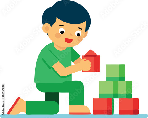 A child playing with building blocks, engaging in creative and educational play.