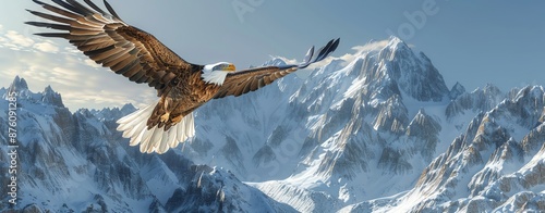 Mountain Majesty Eagle soaring above snowcapped peaks Shoot in burst mode to capture the perfect wing position photo