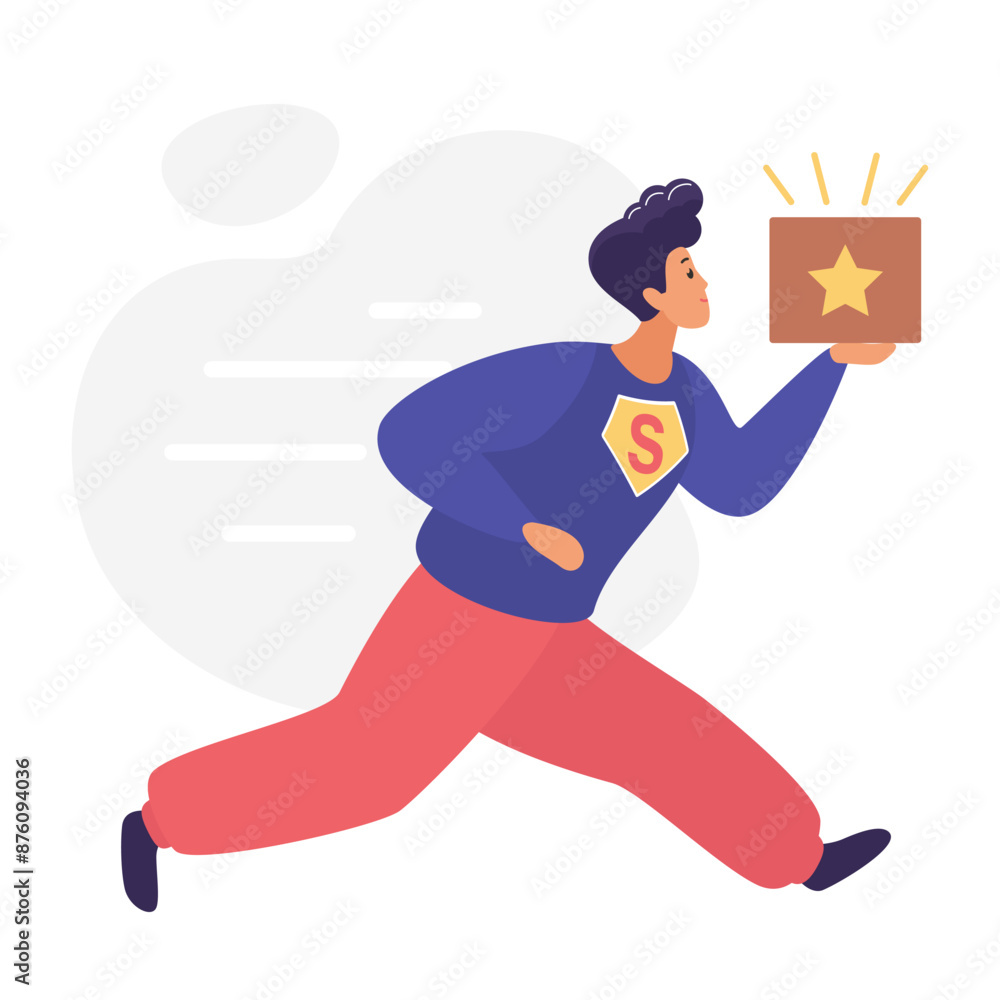 Male character running with star idea, extrovert and creative personality vector illustration Male character running with star idea, extrovert and creative personality vector illustration
