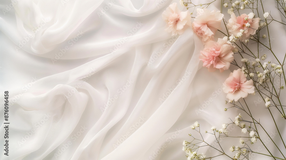 A white sheet with a floral pattern is laid out on a table A white sheet with a floral pattern is laid out on a table