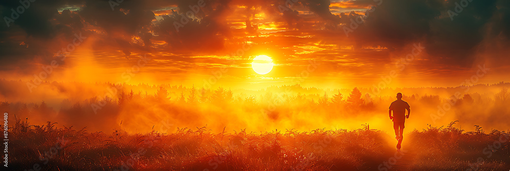 Golden Hour Trail Runner: Epic Sunrise Landscape