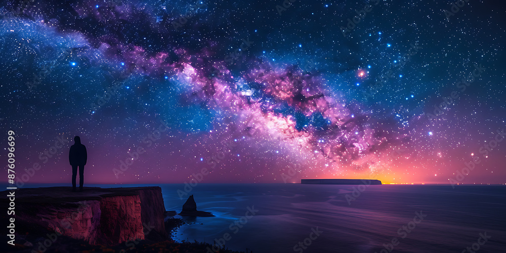 Fototapeta premium Cosmic Serenity: Twilight Stargazing at Sea Cliff