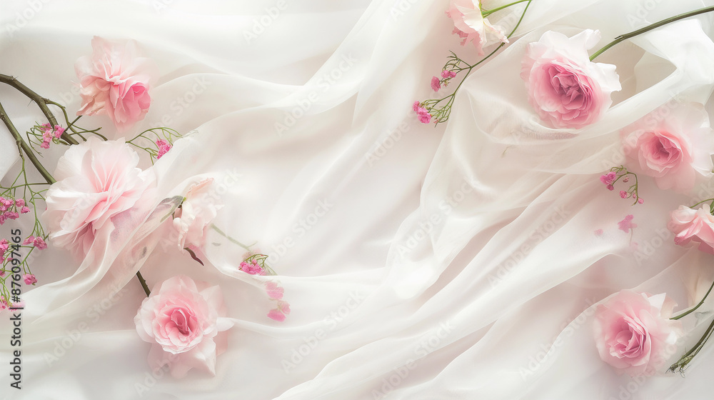 A white background with pink flowers on it A white background with pink flowers on it