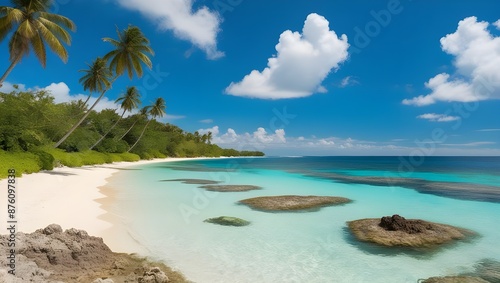 beach with palm trees © Rsquare stock