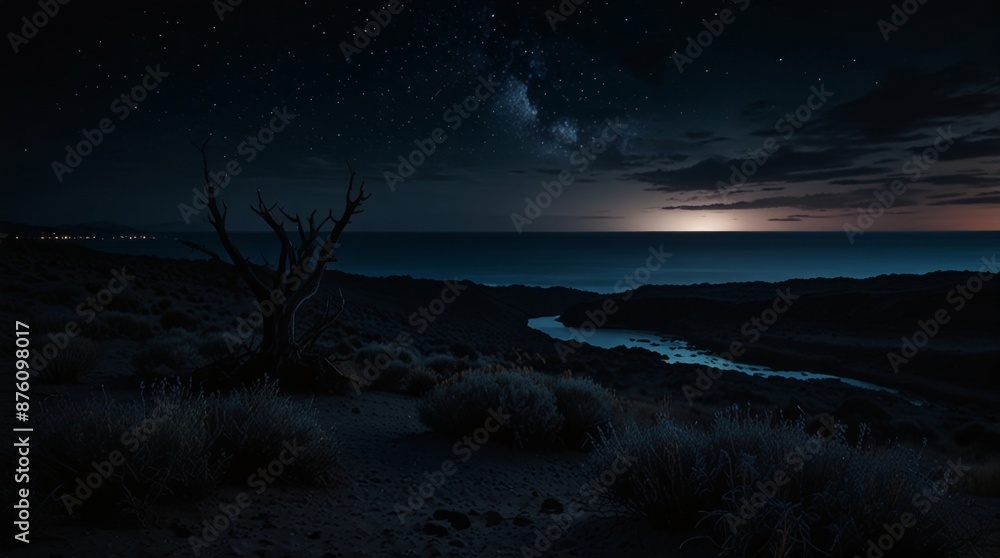 Naklejka premium Starry Night over Serene Landscape