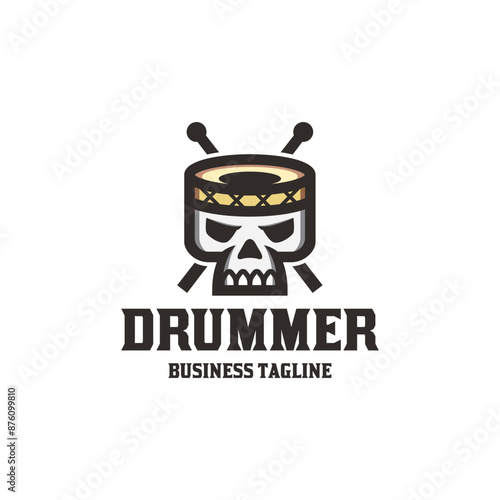 skull drummer logo vector