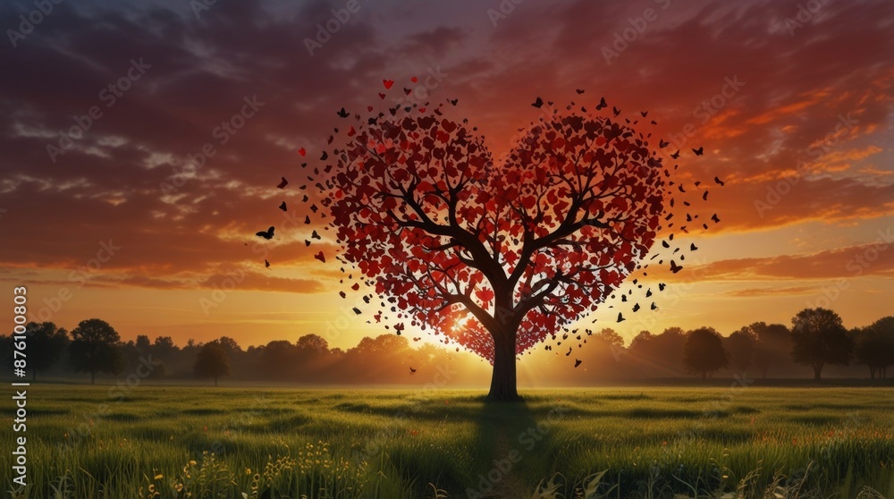 Fototapeta premium Heart-Shaped Tree at Sunset
