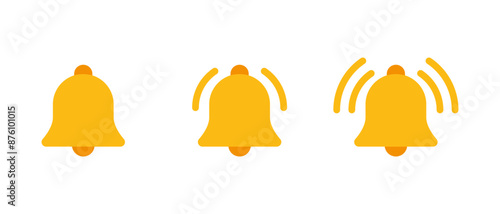 Ringing bell icon set in flat style. Notification alert sign symbol