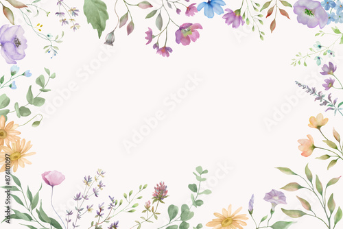 Watercolor floral frame. Hand drawn illustration isolated on white background. Vector EPS.