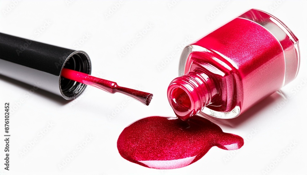 © luis - Bottle and spilled red nail polish isolated on white