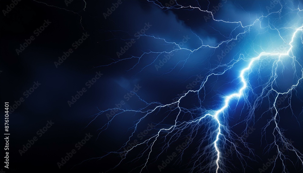 Fototapeta premium Flash of lightning on dark background, banner design. Thunderstorm 