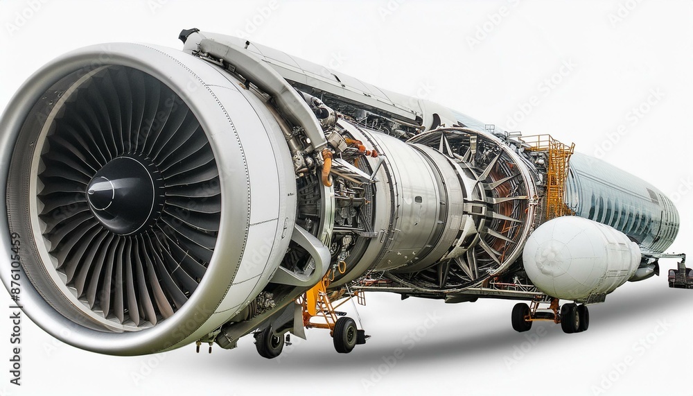 Jet engine for airplanes isolated on white background, generative ai Jet engine for airplanes isolated on white background, generative ai