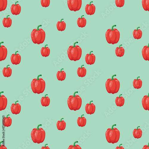Seamless pattern with fresh red bell pepper. Can be used for tablecloths, wrapping paper, wallpaper, stationery. Vector illustration.