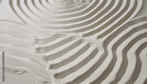 White sand with pattern as background, top view. Zen, meditation, harmony 