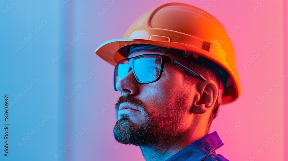 Electricians silhouette and double exposure juxtaposed with an industrial facility, showcasing competence in electrical systems and modern manufacturing. Clean and Clear Color, Realistic Photo, , Electricians silhouette and double exposure juxtaposed with an industrial facility, showcasing competence in electrical systems and modern manufacturing. Clean and Clear Color, Realistic Photo, ,