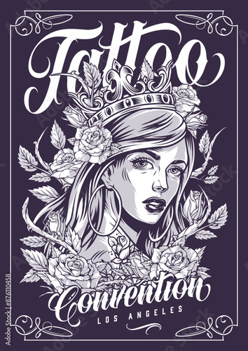 Tattoo convention vintage poster monochrome