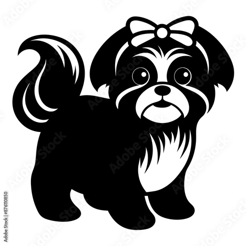 Black and white puppy vector art illustration
