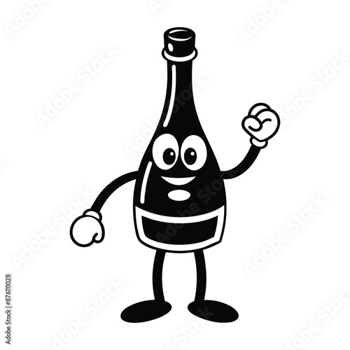 Champagne funny bottle vector art illustration