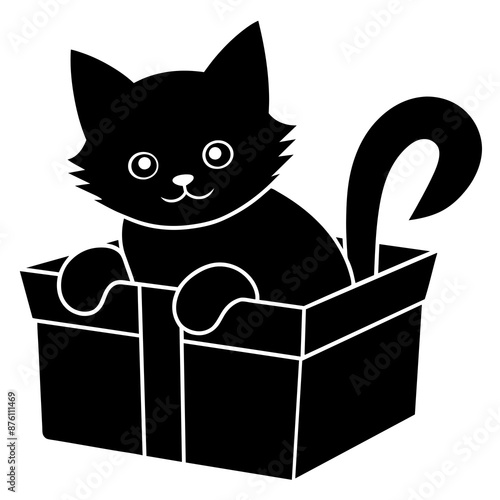 Kitten in gift box vector art illustration