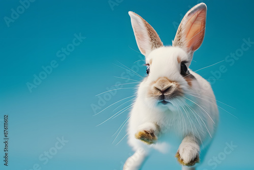 cute rabbit in action blue background © john