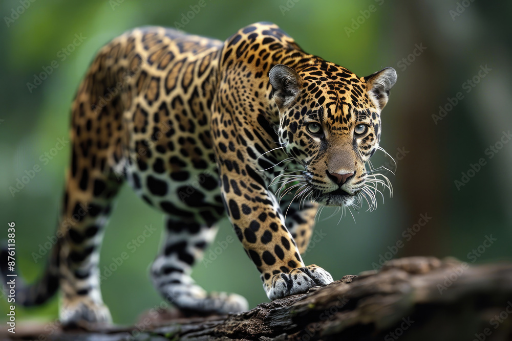 Obraz premium A jaguar, Panthera onca, in the rainforest. It is the only species in the genus Panthera native to the Americas.