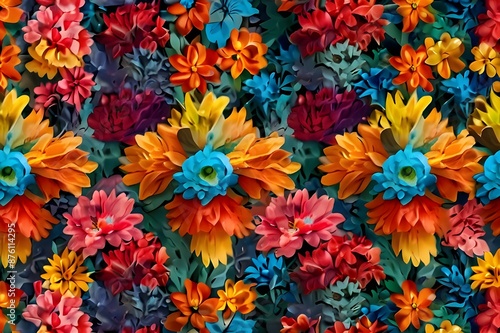 Colorful flowers as a panoramic background - Generative AI