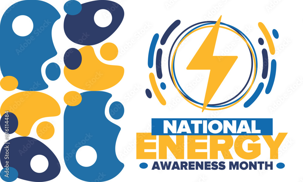 Obraz premium National Energy Awareness Month in October. Optimization and management of energy consumption. The introduction of advanced technology, encourage the use of renewable energy. Energy security. Vector