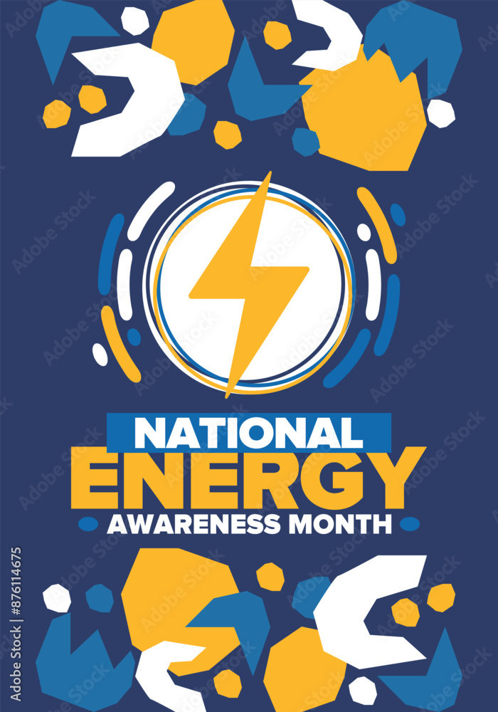 Fototapeta premium National Energy Awareness Month in October. Optimization and management of energy consumption. The introduction of advanced technology, encourage the use of renewable energy. Energy security. Vector
