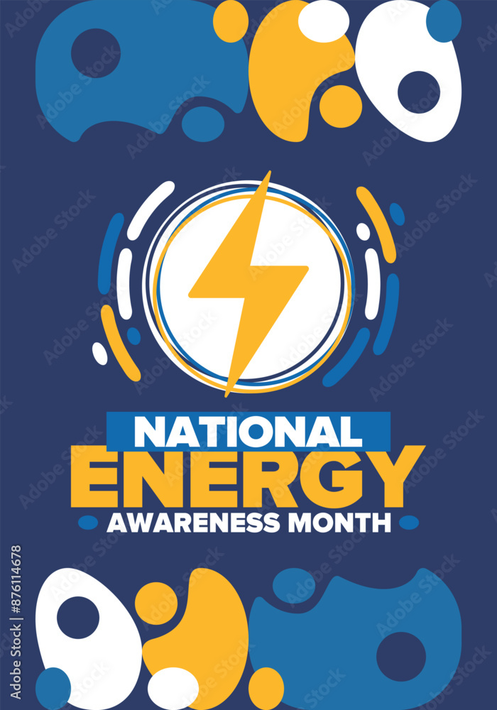 Fototapeta premium National Energy Awareness Month in October. Optimization and management of energy consumption. The introduction of advanced technology, encourage the use of renewable energy. Energy security. Vector