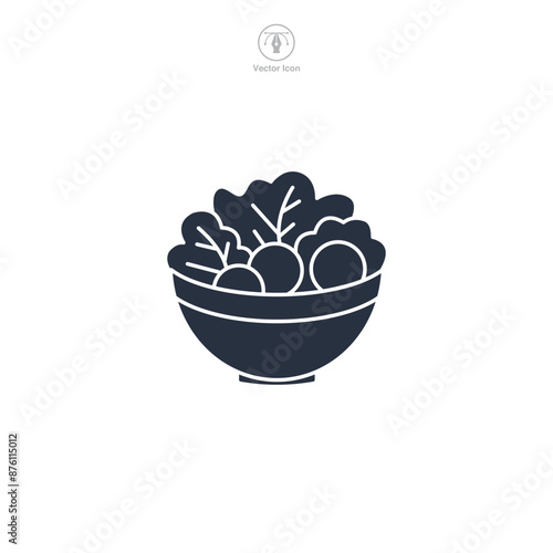 bowl of salad with lettuce, tomatoes, and cucumbers Icon symbol vector illustration isolated on white background