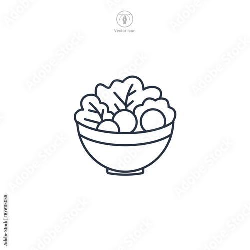bowl of salad with lettuce, tomatoes, and cucumbers Icon symbol vector illustration isolated on white background